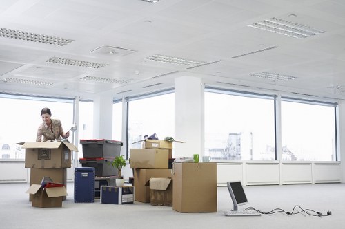 Packed boxes and furniture stored in an Elmersend storage unit